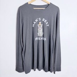 Life Is Good Men's Crusher Tee Man's Best Friend Gray Long Sleeves XL Dog Beer